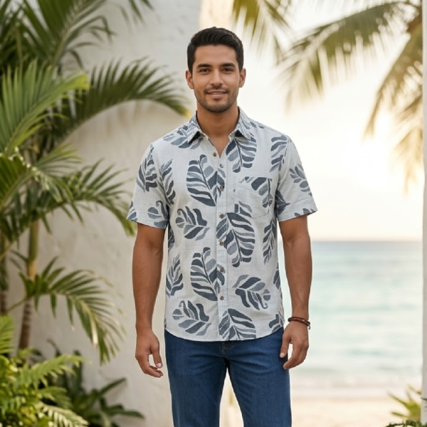 Camisa Tropical de Manga Corta para Hombre