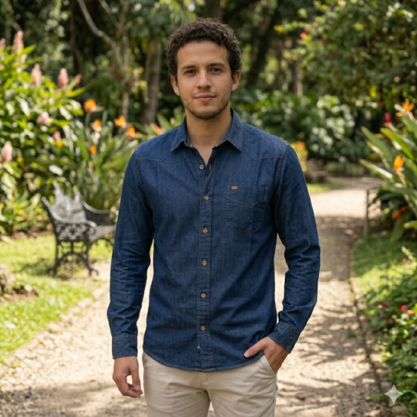 MODELO 3 Camisa Denim de Manga Larga para Hombre